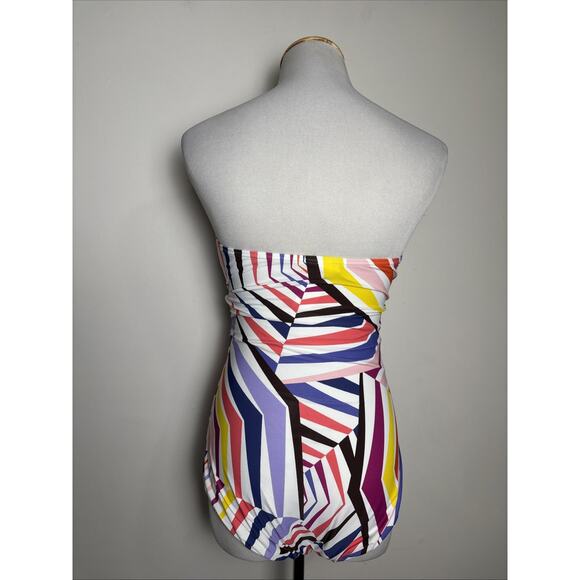 Kate Spade Strapless One Piece Swimsuit Sz M Colorful Beach Resort Built in Bra - Picture 2 of 6